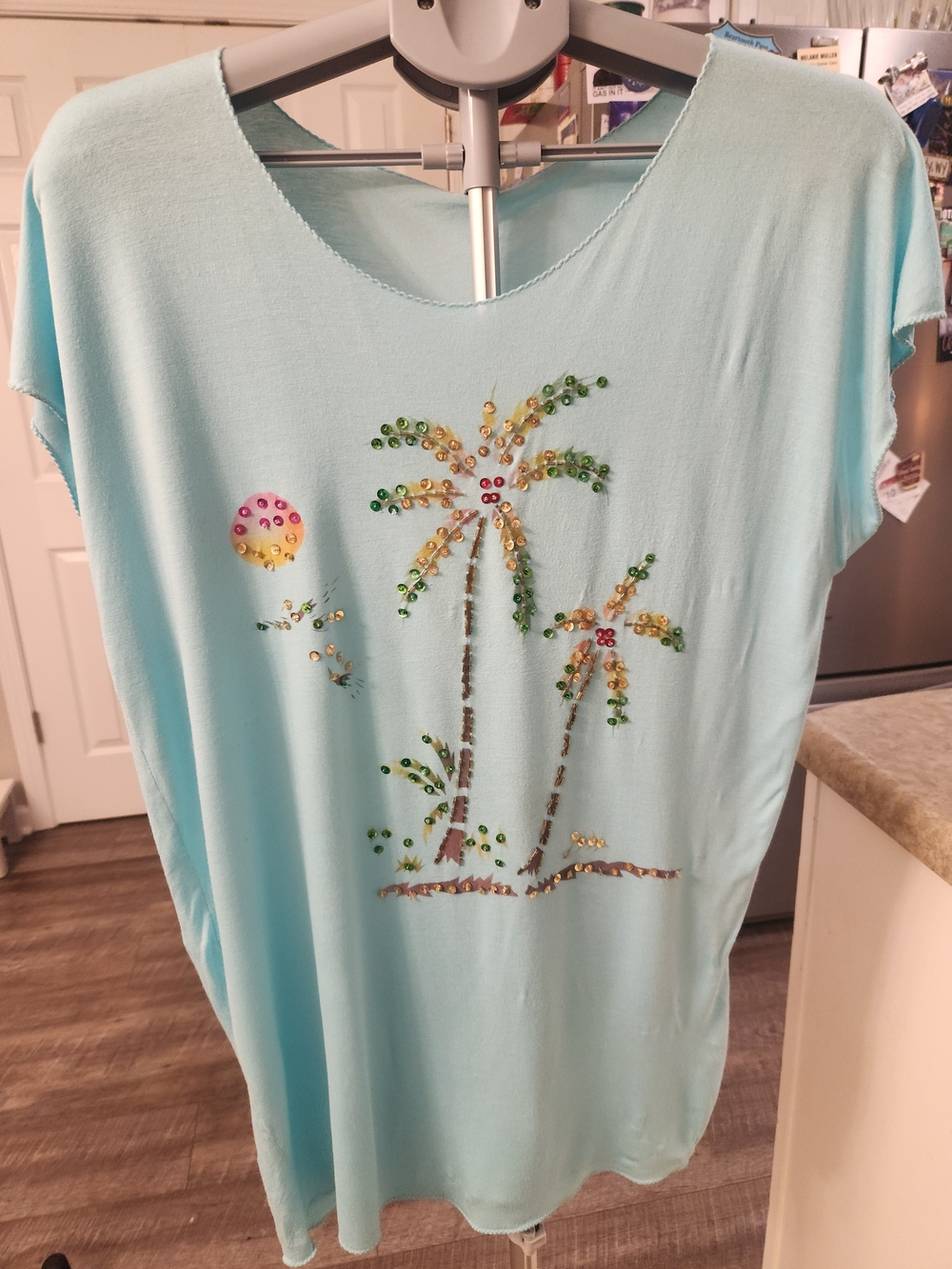 Women’s Light Blue Sequin Palm Tree Top